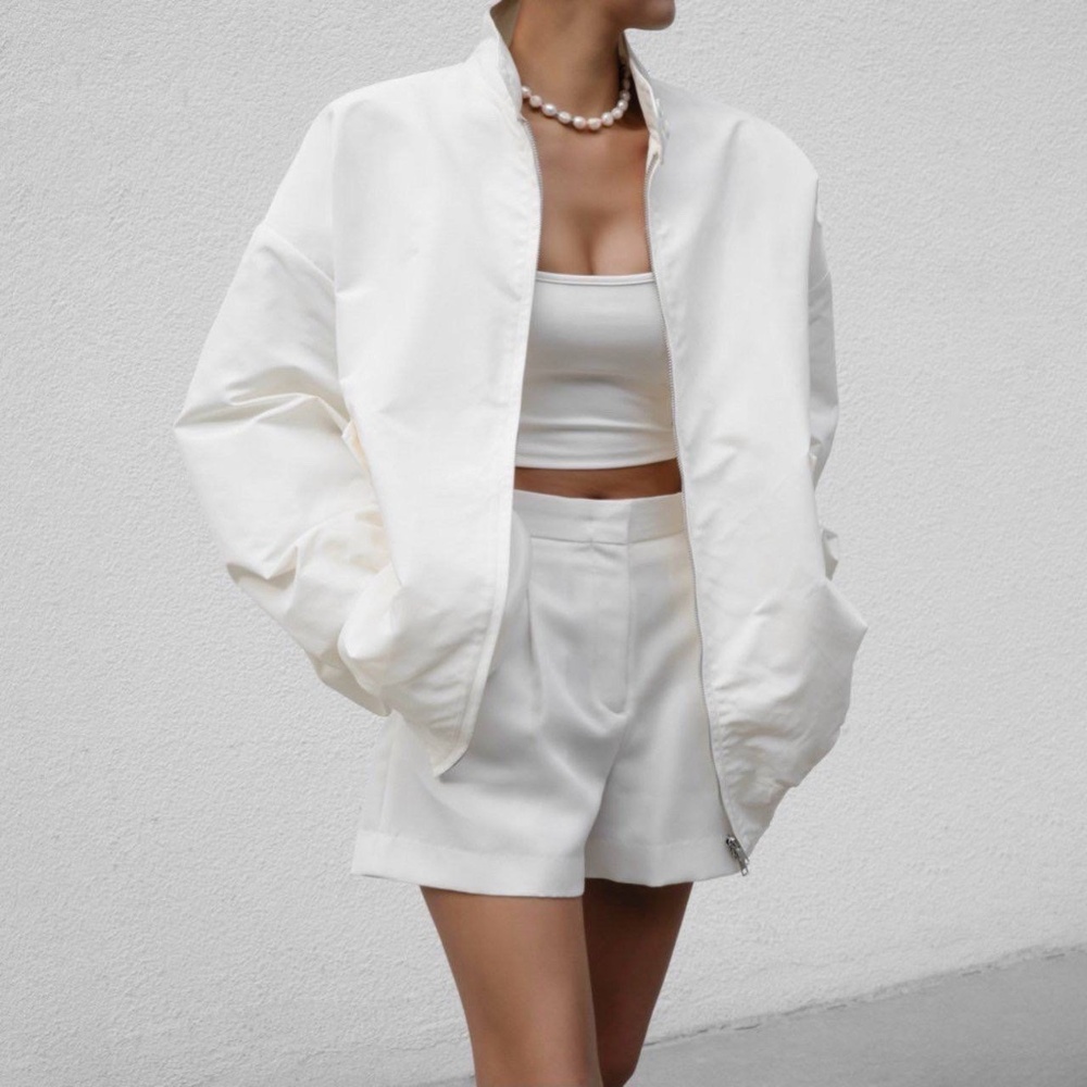 White bomber jacket oversized warm jacket